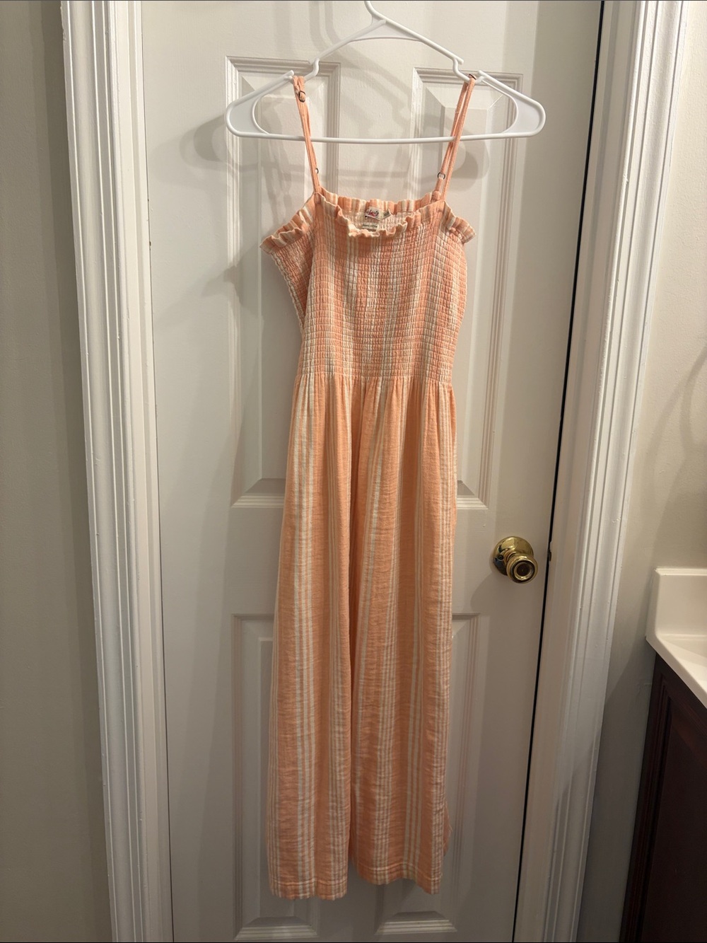 Faherty Peach Striped Maxi Dress with Smocked Bodice